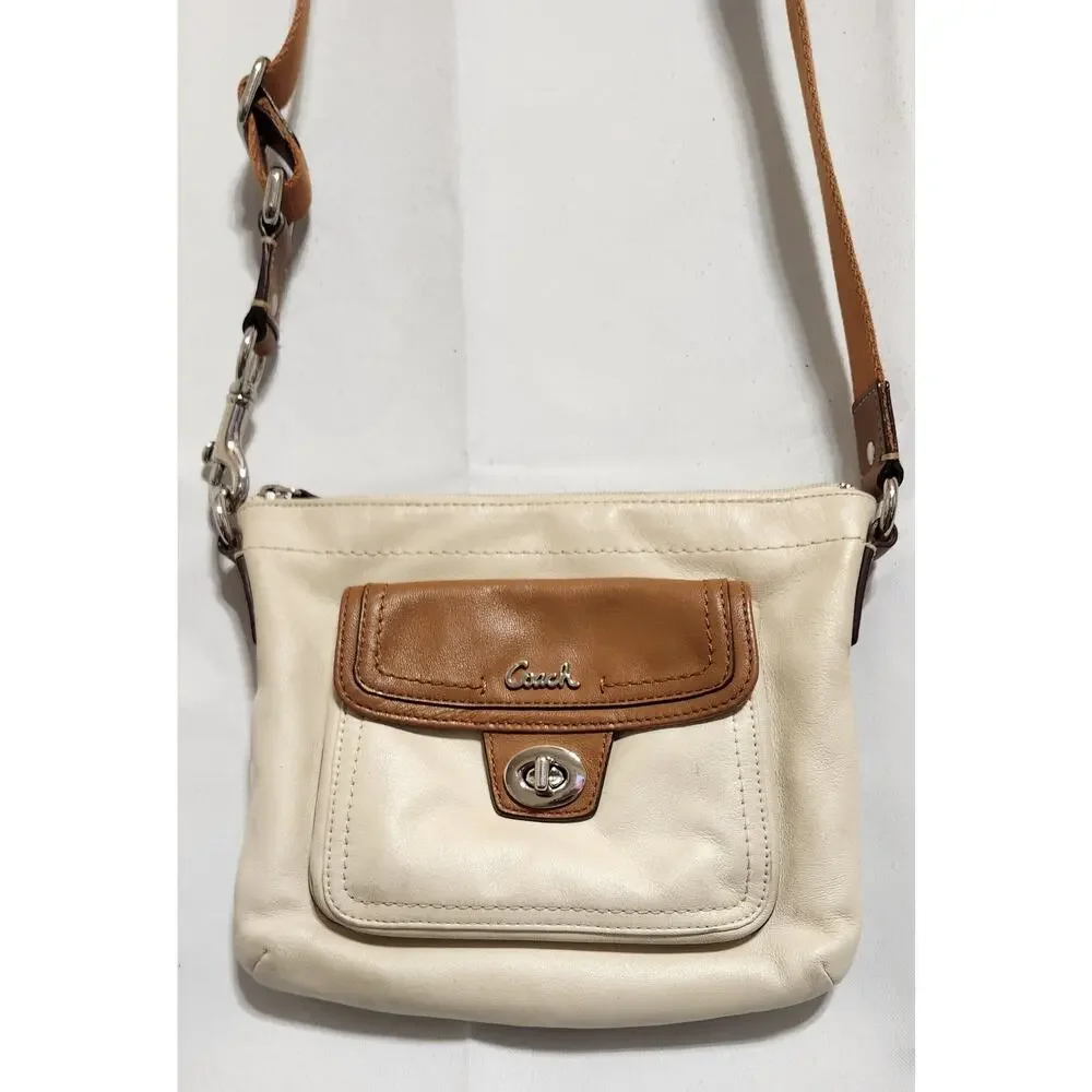 COACH‎ Ivory/Brown Leather Turn Lock Pocket Swingpack Crossbody No Hangtag